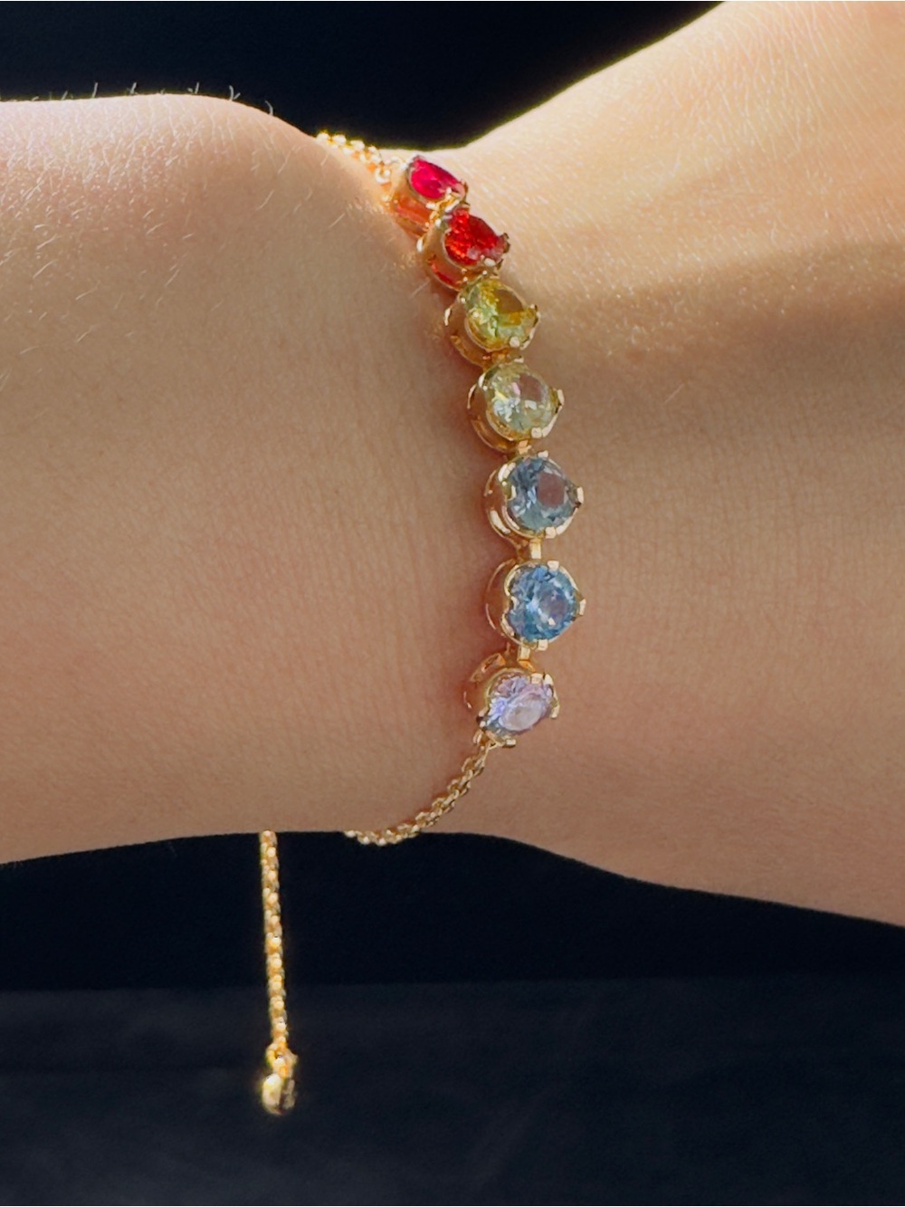 Gold-Plated Multi-Gem Rainbow Bracelet - Elegant Women’s Jewelry - Picture 4 of 4